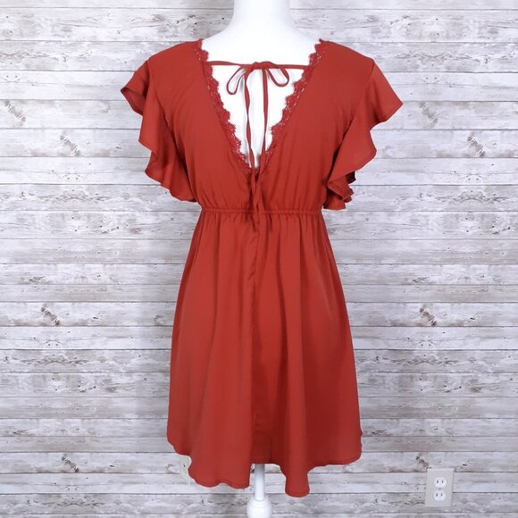 Cinnie Womens Dress S Plunge Tie Back Burnt Orange 161 - Picture 2 of 4